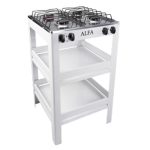 ESTUFA ALFA 4 QUEMADORES CUBIERTA ACERO INOXIDABLE 412S CON ESTANTE